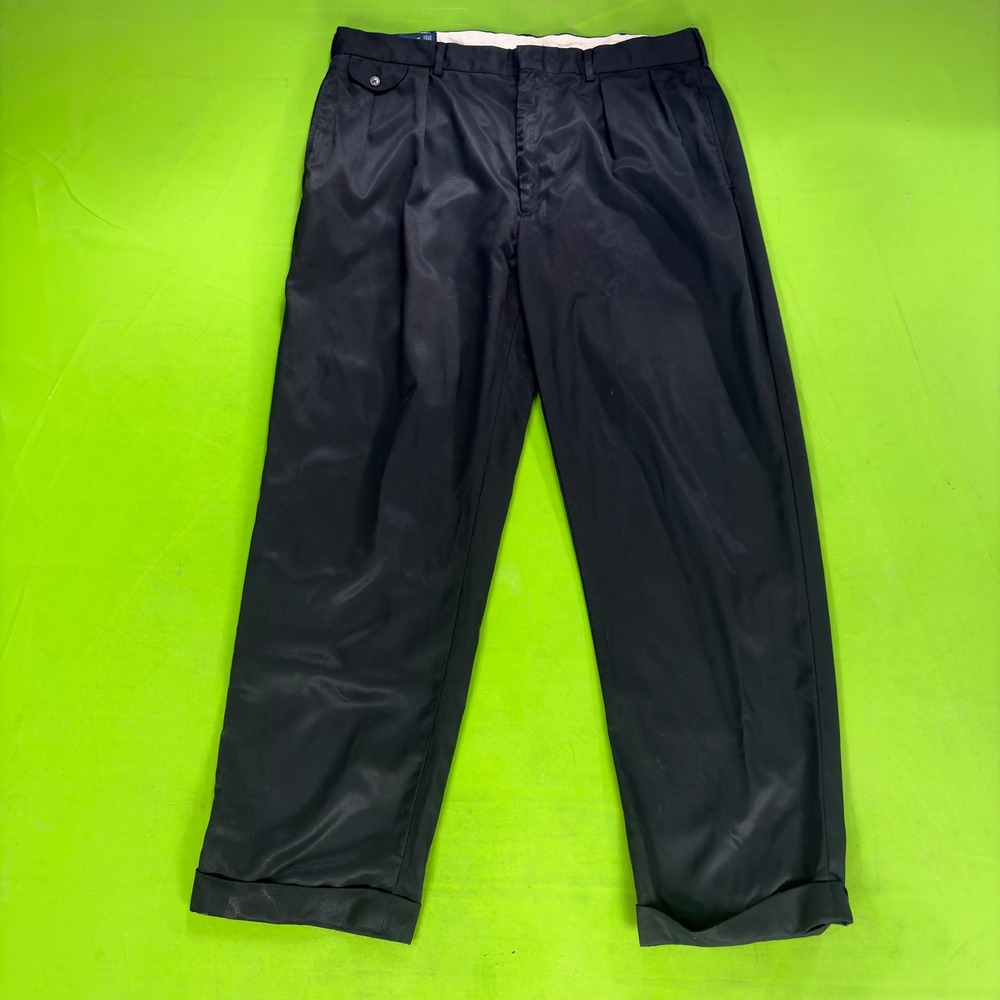 VTG 90s Polo Ralph Lauren Golf Pants Mens 40/32 Black Pleated Performance Slacks